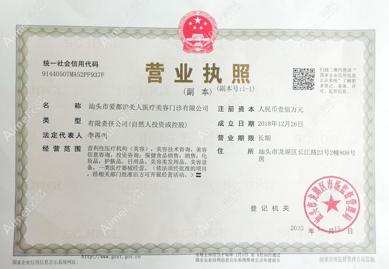 汕头爱都沪美人医疗美容门诊部营业执照