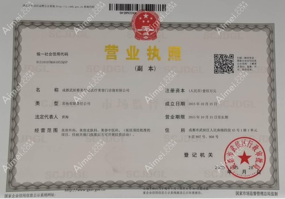 成都蓉美和谐医疗美容门诊部营业执照