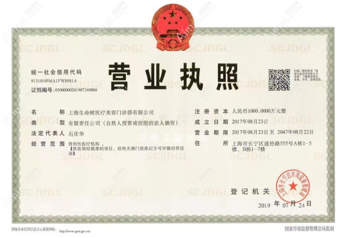 上海生命树医疗美容门诊部营业执照